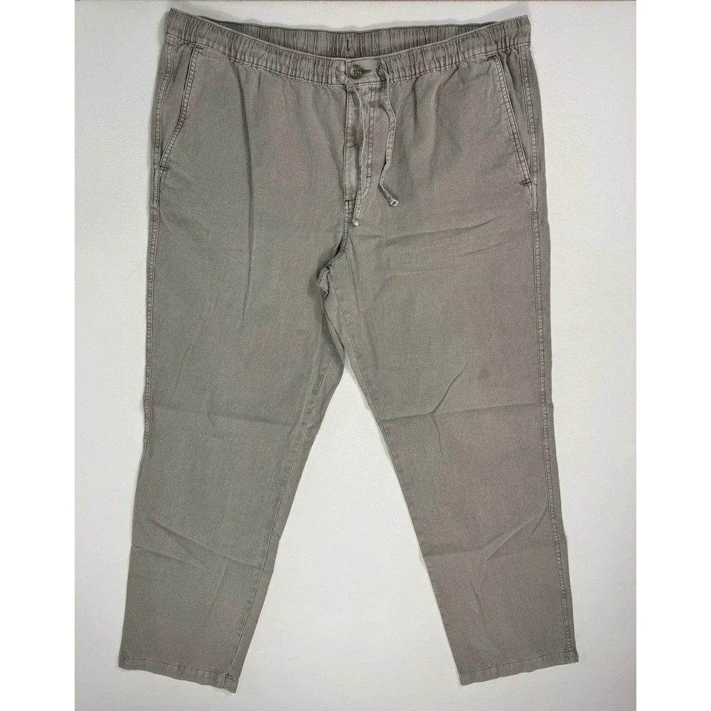 Eddie Bauer Mens 2XL Hemp Blend Drawstring Pants Gray Straight Leg Outdoor Chino